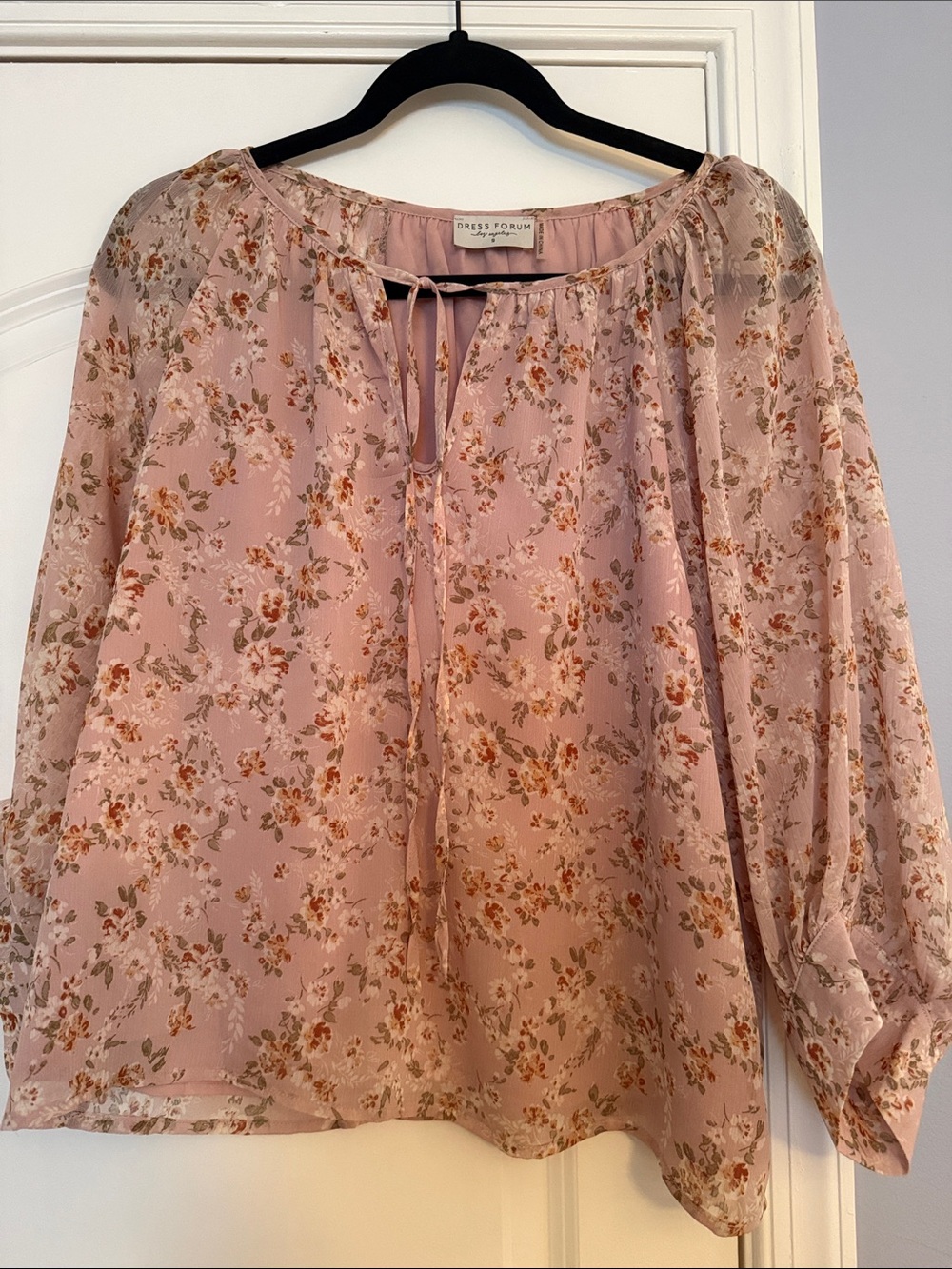 Dress Forum Dusty Pink Floral Tie-Neck Blouse